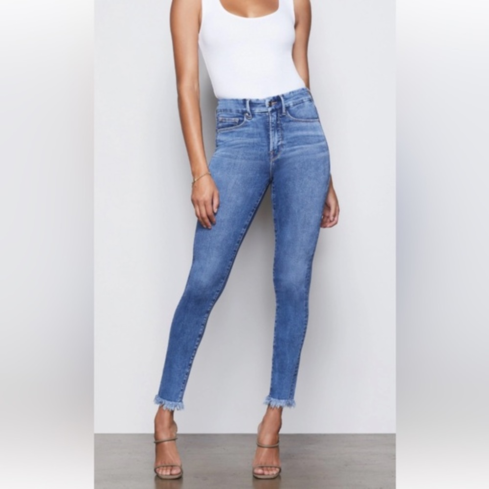 Good American Good Waist Frayed Hem Skinny Jeans‎ Size 25